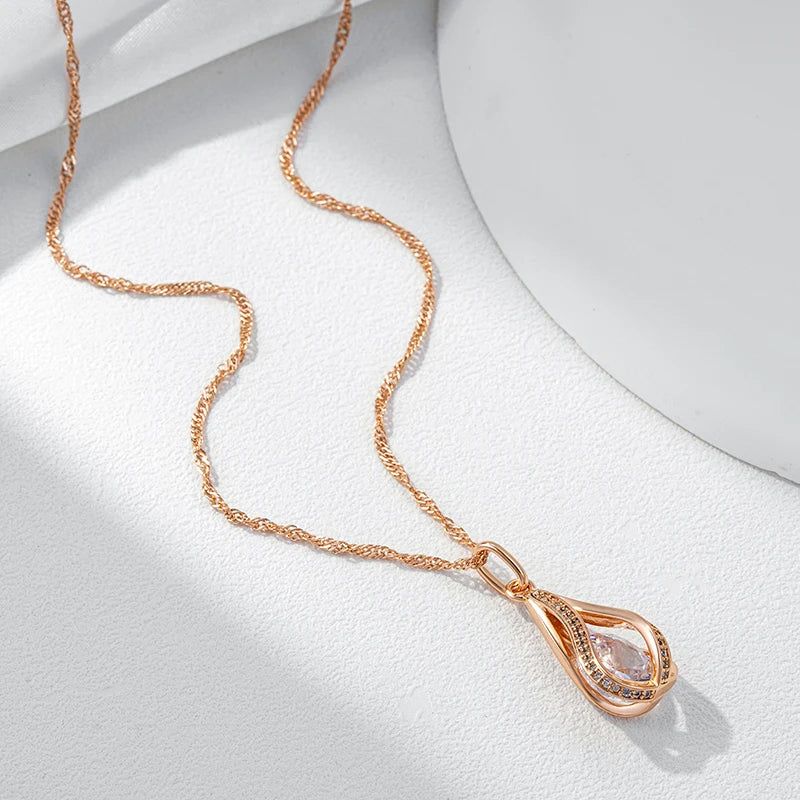 Tasteful Natural Zircon Rose Gold Pendant Necklace - Luxury Vintage Jewelry