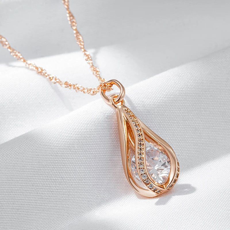 Tasteful Natural Zircon Rose Gold Pendant Necklace - Luxury Vintage Jewelry