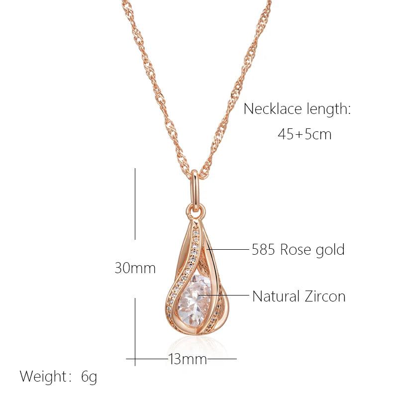 Tasteful Natural Zircon Rose Gold Pendant Necklace - Luxury Vintage Jewelry