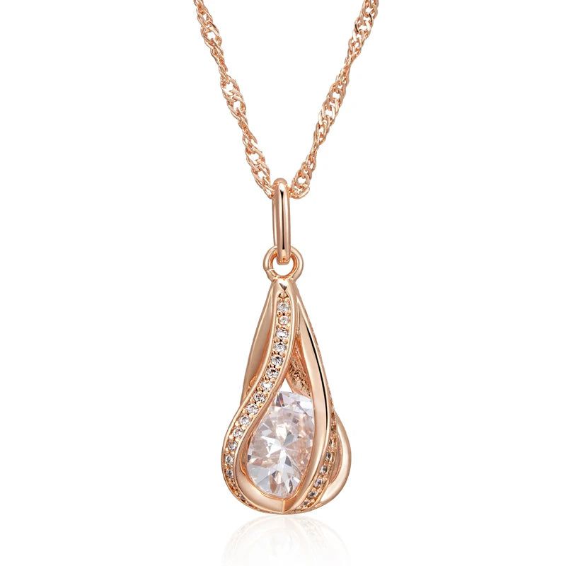 Tasteful Natural Zircon Rose Gold Pendant Necklace - Luxury Vintage Jewelry