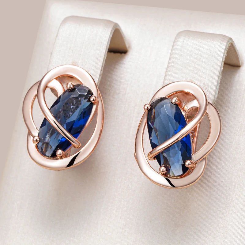 Tasteful Oval Blue Natural Zircon Dangle Earrings in Luxurious Rose Gold Finish