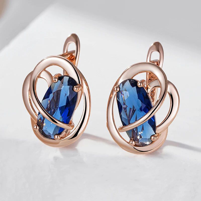 Tasteful Oval Blue Natural Zircon Dangle Earrings in Luxurious Rose Gold Finish