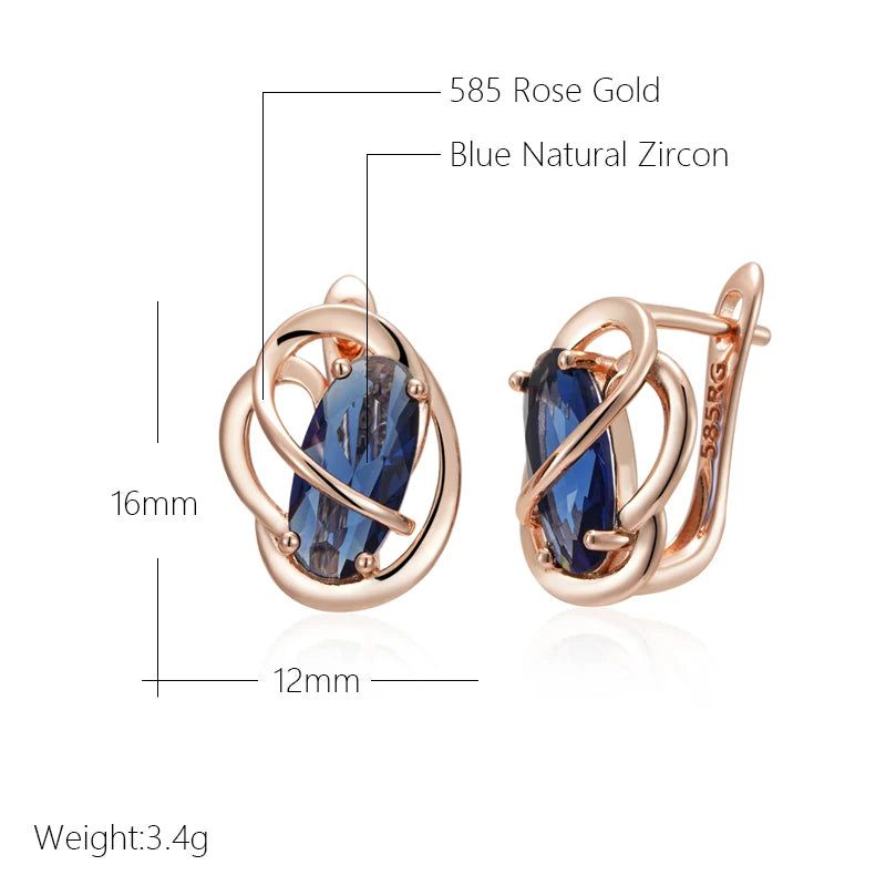 Tasteful Oval Blue Natural Zircon Dangle Earrings in Luxurious Rose Gold Finish