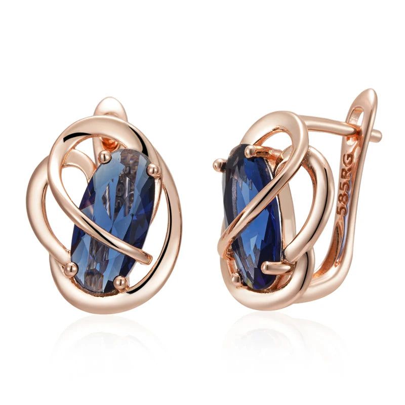 Tasteful Oval Blue Natural Zircon Dangle Earrings in Luxurious Rose Gold Finish