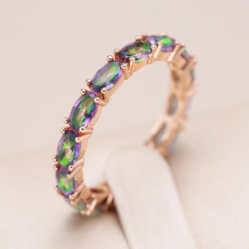 Tasteful Oval Colorful Zircon Ring in 585 Rose Gold - Fashionable Natural Stone Jewelry