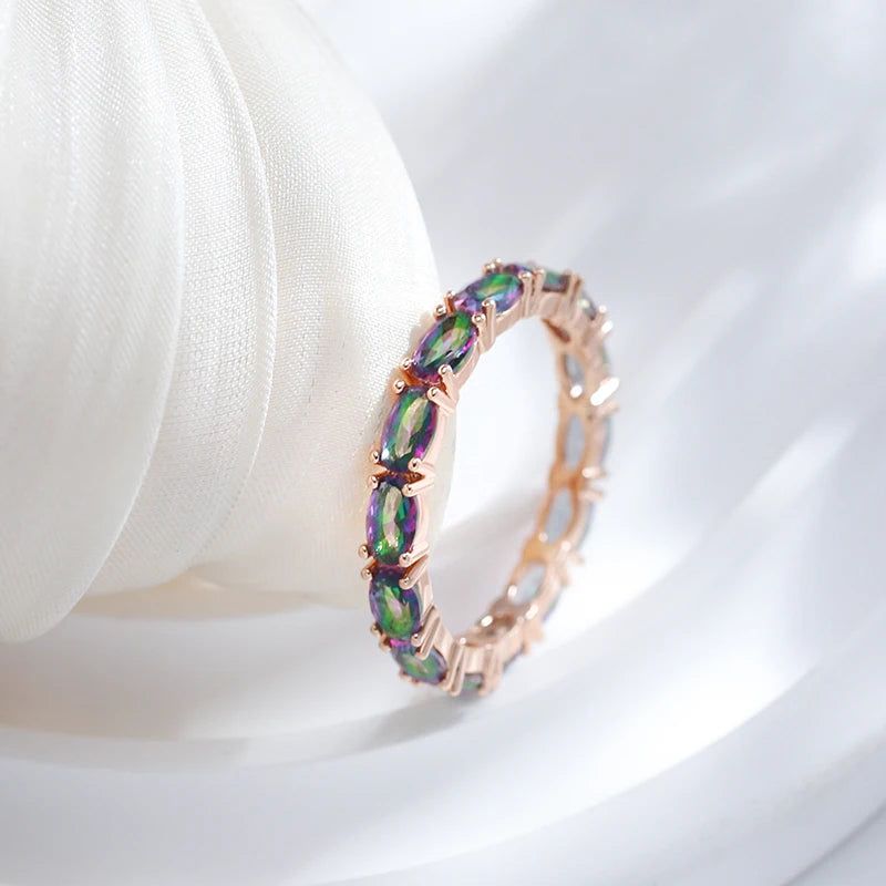 Tasteful Oval Colorful Zircon Ring in 585 Rose Gold - Fashionable Natural Stone Jewelry