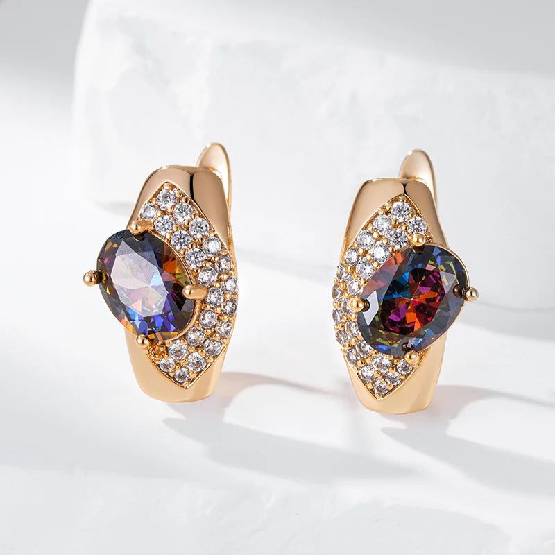 Tasteful Oval Cut Colorful Zircon Drop Earrings in 585 Rose Gold Finish