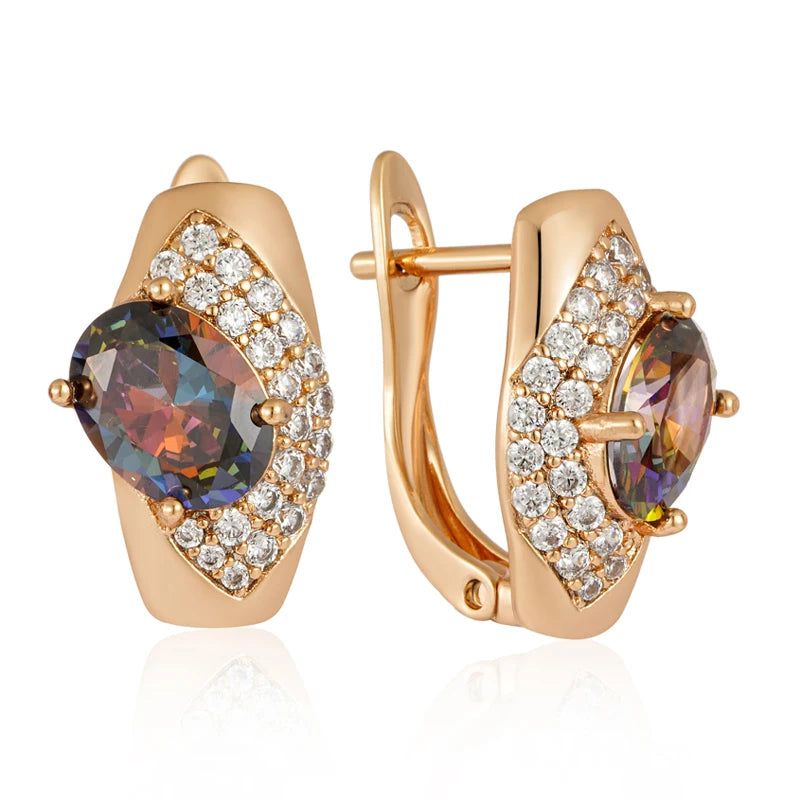 Tasteful Oval Cut Colorful Zircon Drop Earrings in 585 Rose Gold Finish