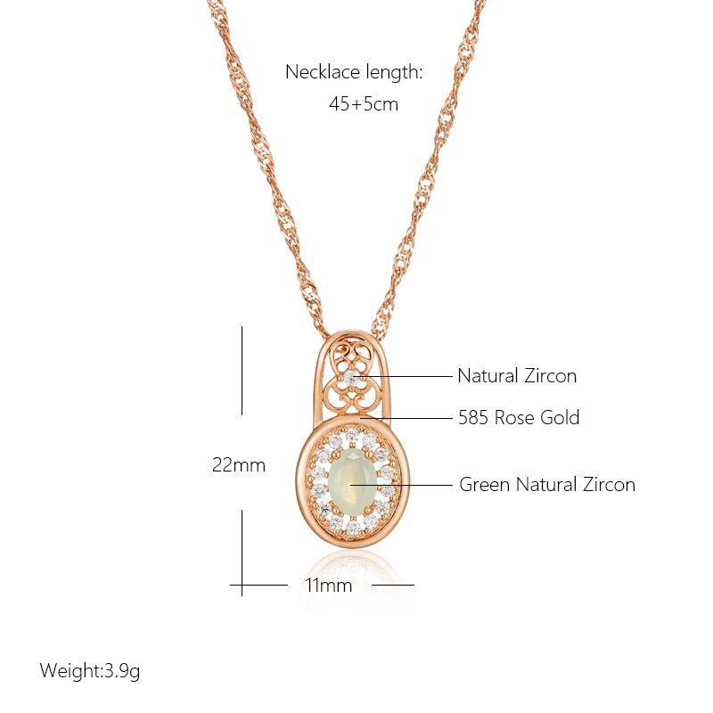 Tasteful Oval Emerald Pendant Necklace with Natural Zircon in Rose Gold Finish