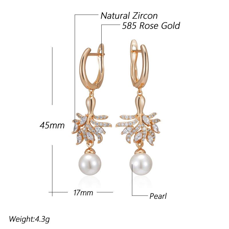 Tasteful Pearl Blossom Drop Earrings in 585 Rose Gold with Natural Zircon