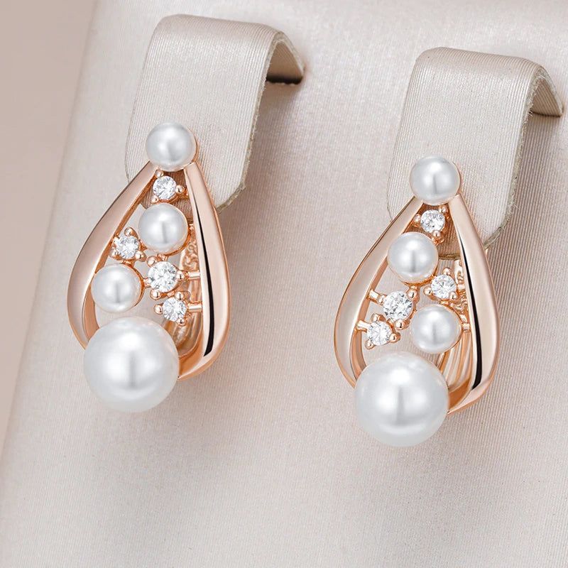 Tasteful Pearl Drop Earrings in 585 Rose Gold for Bridal and Special Occasions 2024