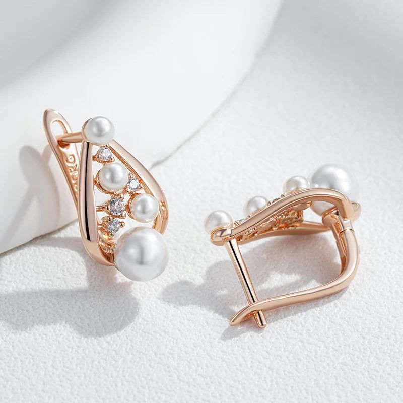 Tasteful Pearl Drop Earrings in 585 Rose Gold for Bridal and Special Occasions 2024