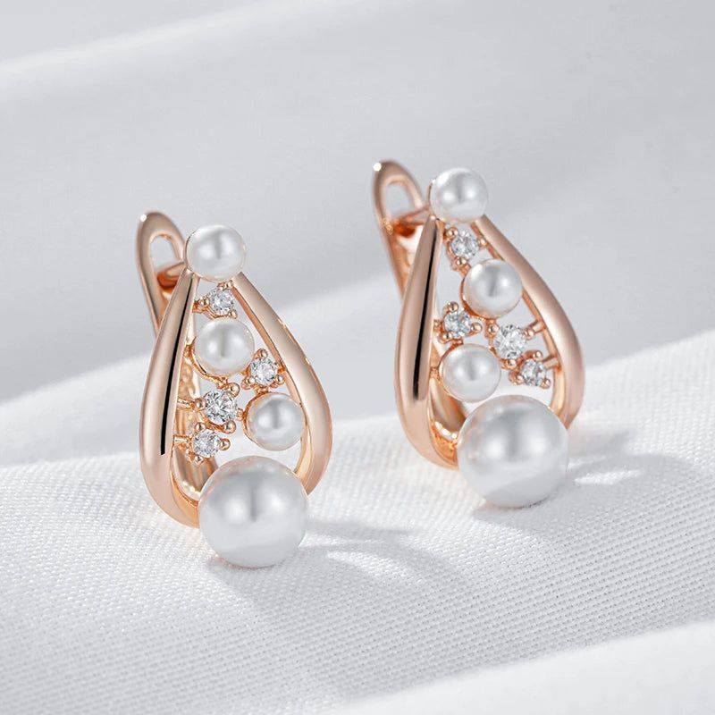 Tasteful Pearl Drop Earrings in 585 Rose Gold for Bridal and Special Occasions 2024