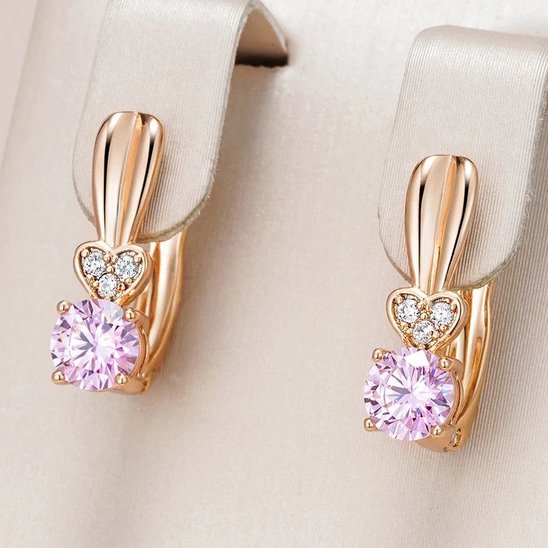 Tasteful Pink Natural Zircon Drop Earrings in 585 Rose Gold Color