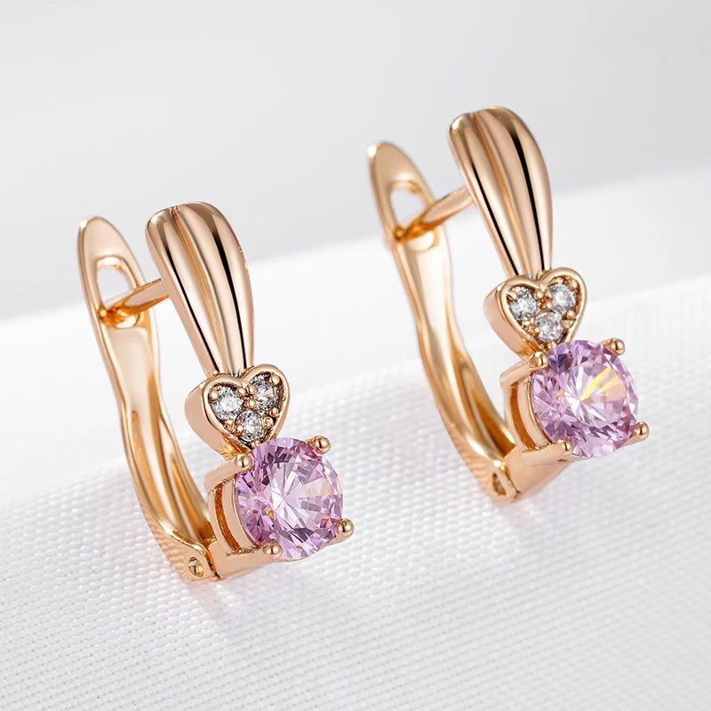 Tasteful Pink Natural Zircon Drop Earrings in 585 Rose Gold Color