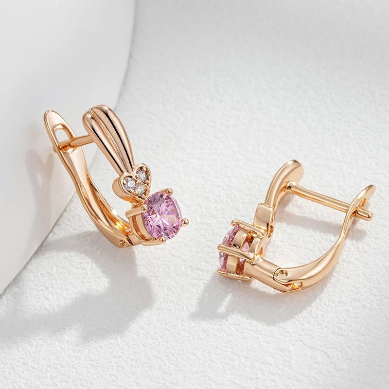 Tasteful Pink Natural Zircon Drop Earrings in 585 Rose Gold Color