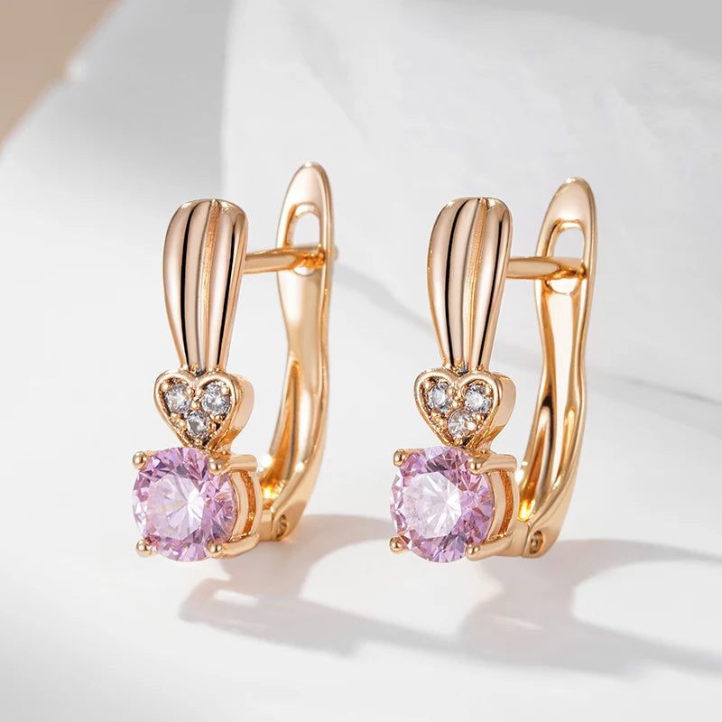 Tasteful Pink Natural Zircon Drop Earrings in 585 Rose Gold Color