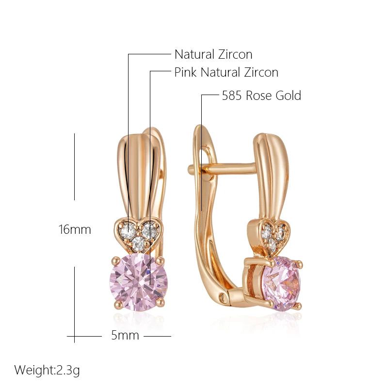 Tasteful Pink Natural Zircon Drop Earrings in 585 Rose Gold Color