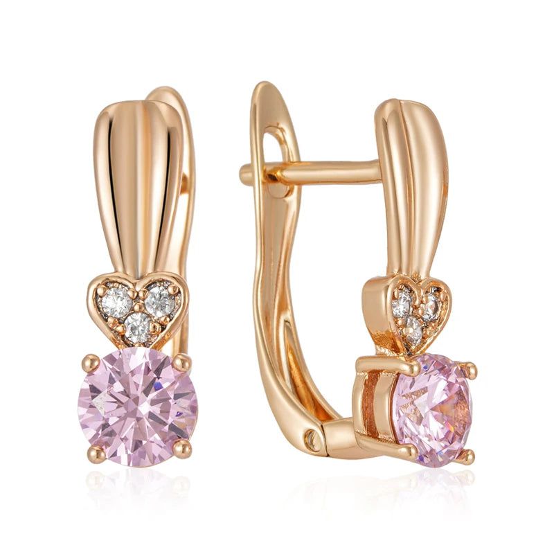 Tasteful Pink Natural Zircon Drop Earrings in 585 Rose Gold Color