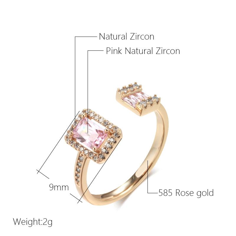 Tasteful Pink Square Zircon Open Ring in Luxurious 585 Rose Gold