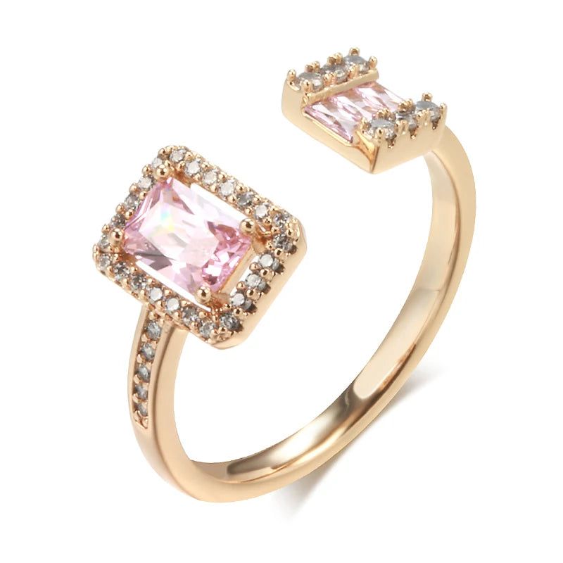 Tasteful Pink Square Zircon Open Ring in Luxurious 585 Rose Gold