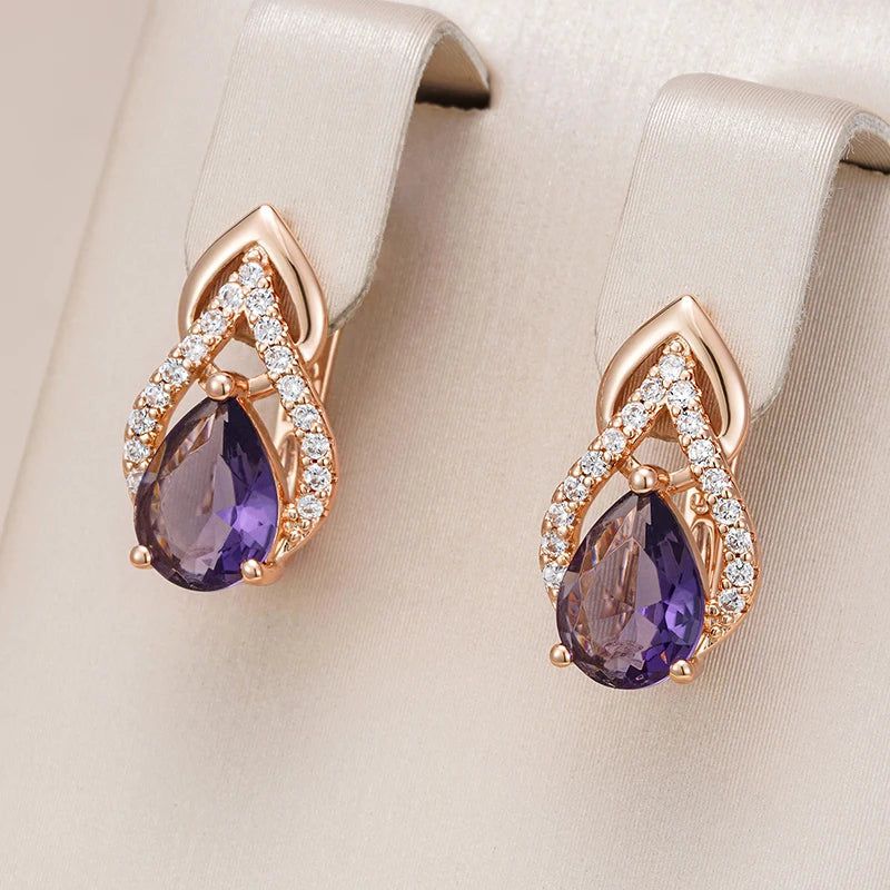 Tasteful Purple Drop Natural Zircon Earrings in 585 Rose Gold - Vintage Chic Jewelry