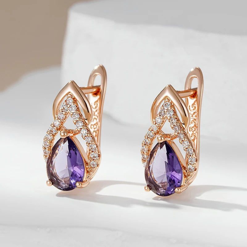 Tasteful Purple Drop Natural Zircon Earrings in 585 Rose Gold - Vintage Chic Jewelry