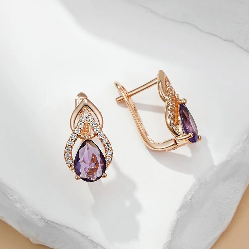 Tasteful Purple Drop Natural Zircon Earrings in 585 Rose Gold - Vintage Chic Jewelry