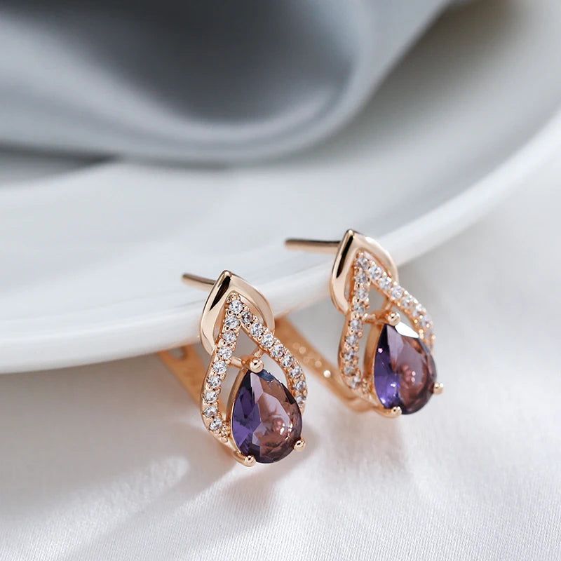 Tasteful Purple Drop Natural Zircon Earrings in 585 Rose Gold - Vintage Chic Jewelry