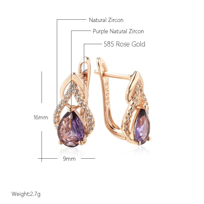 Tasteful Purple Drop Natural Zircon Earrings in 585 Rose Gold - Vintage Chic Jewelry