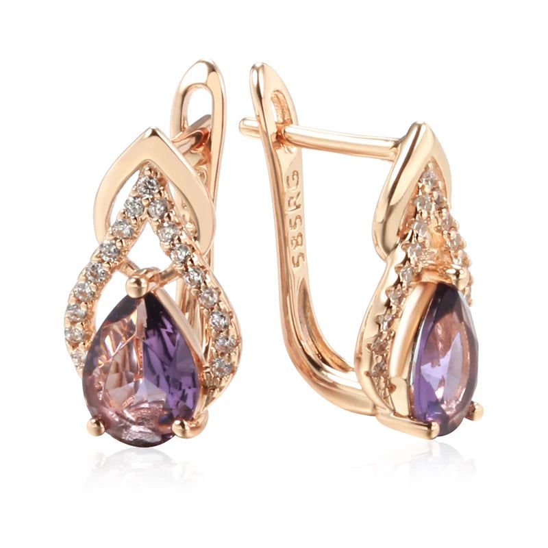 Tasteful Purple Drop Natural Zircon Earrings in 585 Rose Gold - Vintage Chic Jewelry