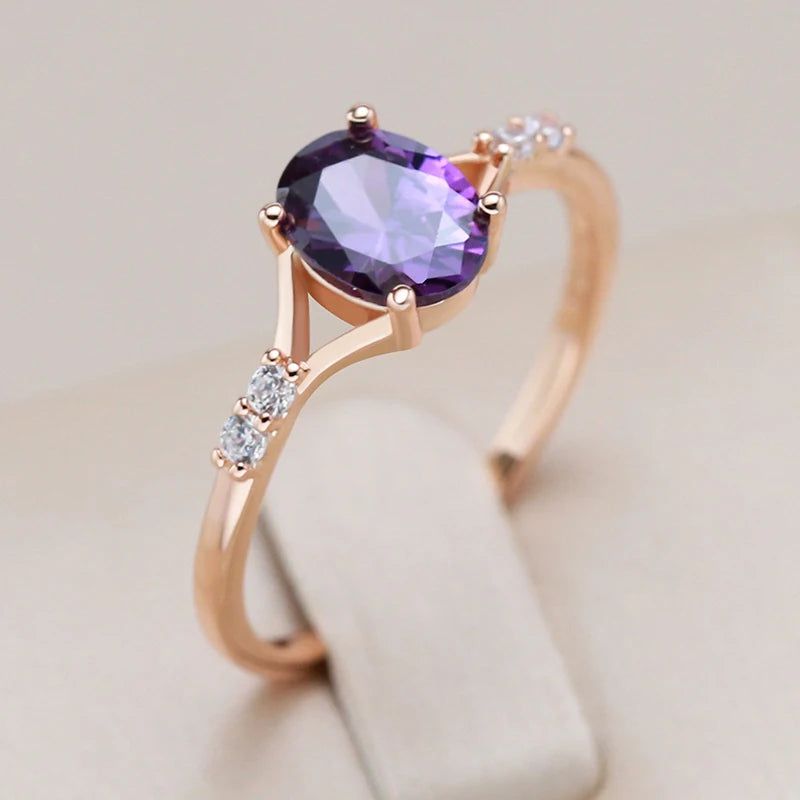 Tasteful Purple Natural Zircon Cocktail Ring in 585 Rose Gold Jewelry