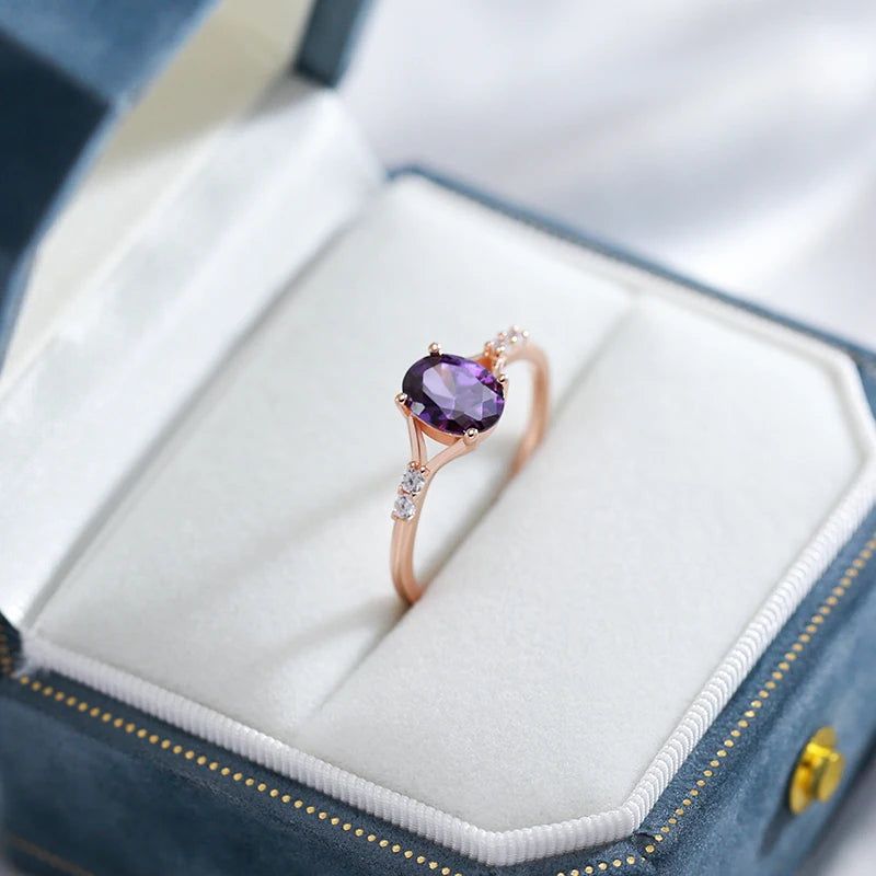 Tasteful Purple Natural Zircon Cocktail Ring in 585 Rose Gold Jewelry