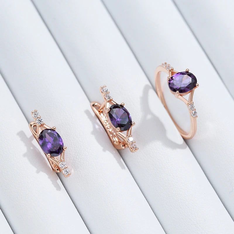 Tasteful Purple Natural Zircon Cocktail Ring in 585 Rose Gold Jewelry