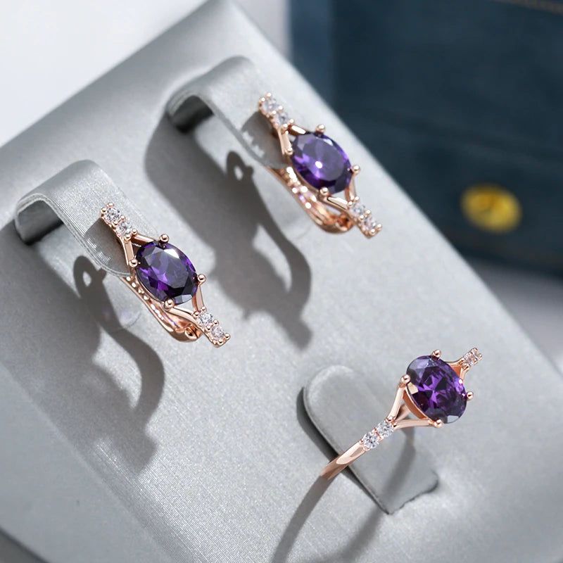 Tasteful Purple Natural Zircon Cocktail Ring in 585 Rose Gold Jewelry