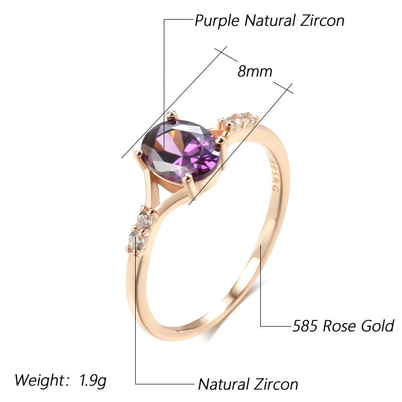 Tasteful Purple Natural Zircon Cocktail Ring in 585 Rose Gold Jewelry