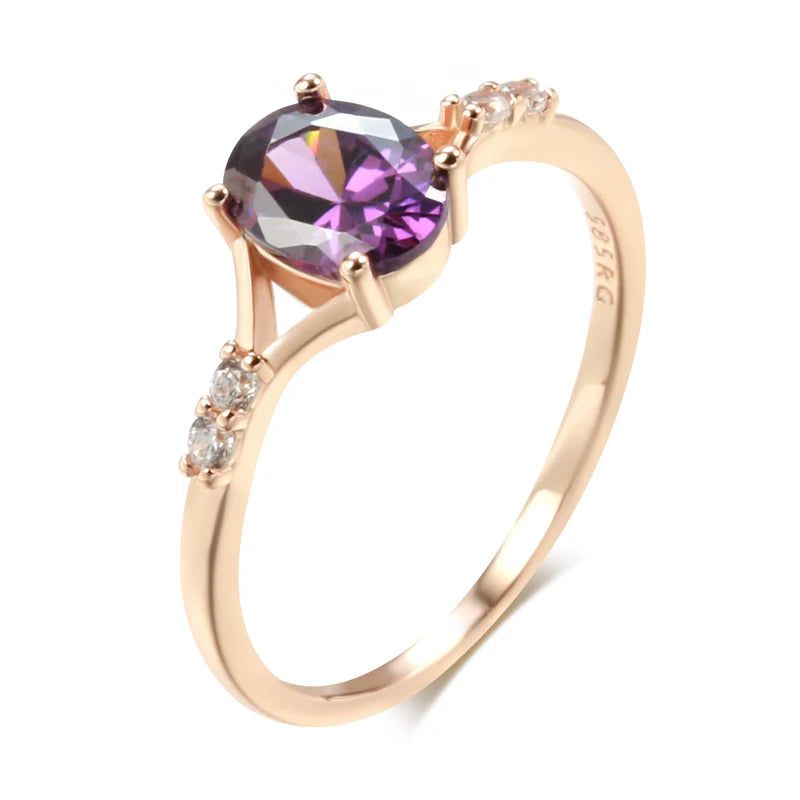 Tasteful Purple Natural Zircon Cocktail Ring in 585 Rose Gold Jewelry