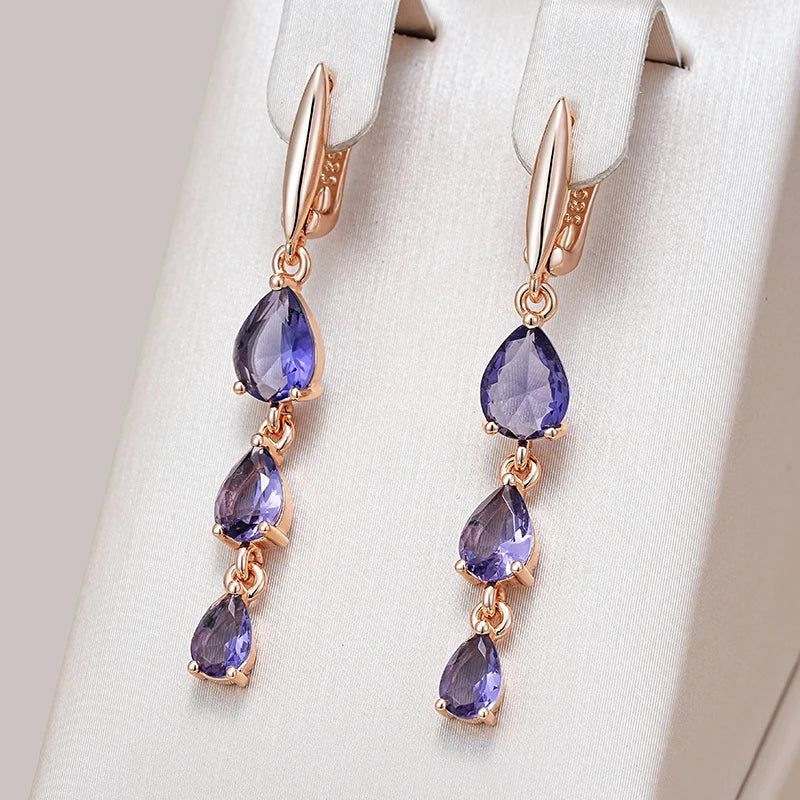 Tasteful Purple Natural Zircon Drop Earrings in 585 Rose Gold Finish