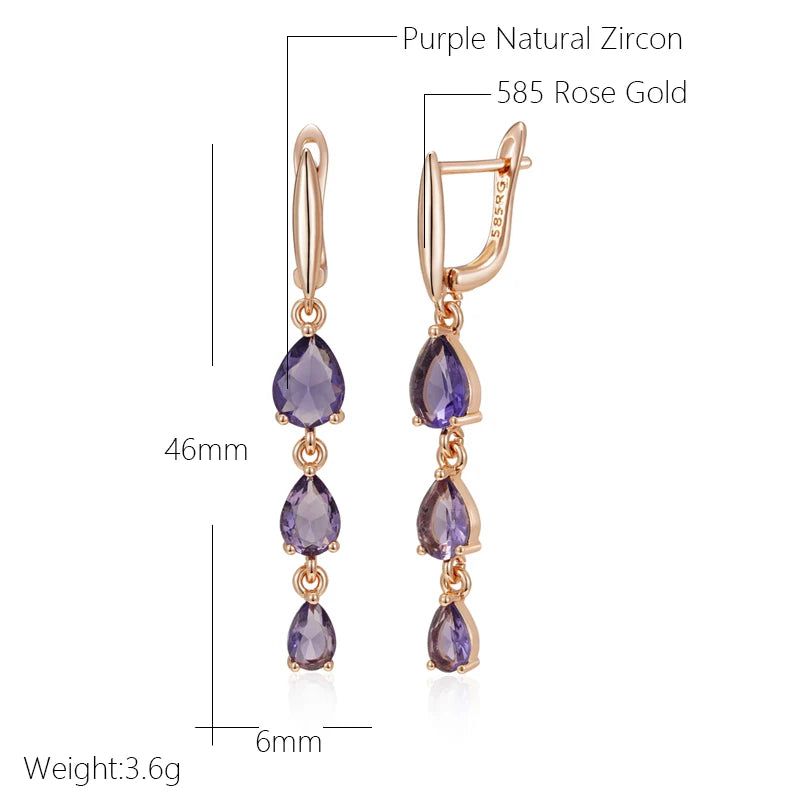 Tasteful Purple Natural Zircon Drop Earrings in 585 Rose Gold Finish