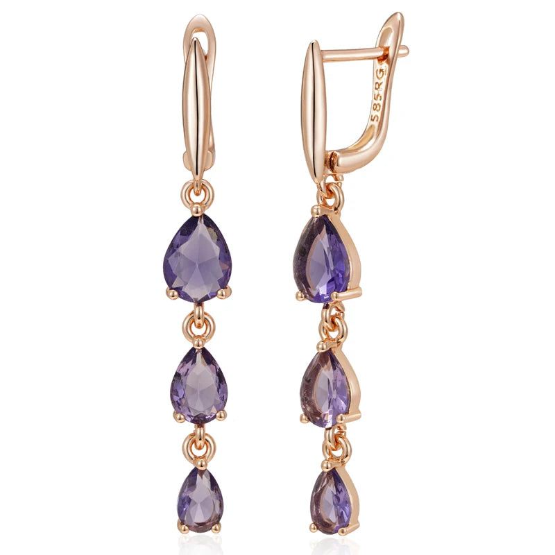 Tasteful Purple Natural Zircon Drop Earrings in 585 Rose Gold Finish