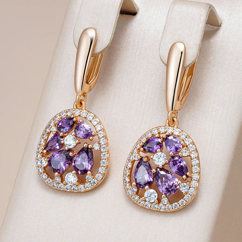 Tasteful Purple Natural Zircon Drop Earrings in 585 Rose Gold - Trendy Crystal Jewelry