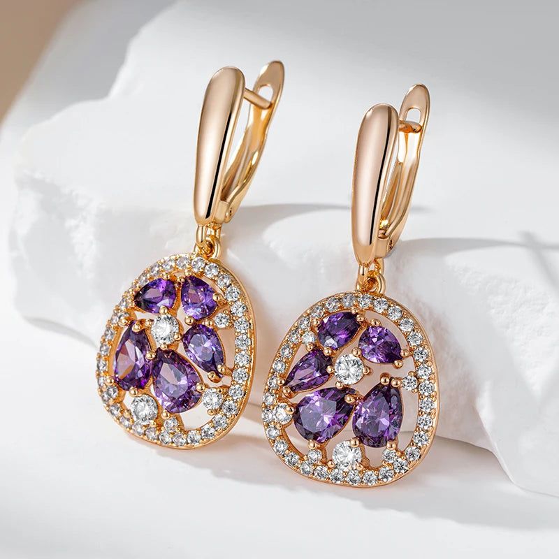 Tasteful Purple Natural Zircon Drop Earrings in 585 Rose Gold - Trendy Crystal Jewelry