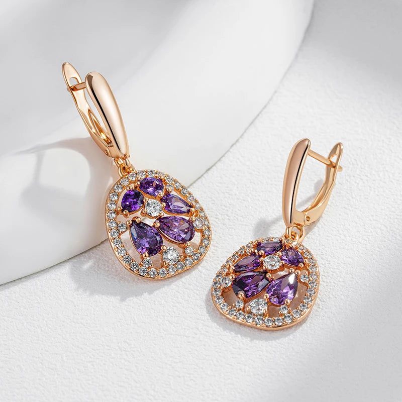 Tasteful Purple Natural Zircon Drop Earrings in 585 Rose Gold - Trendy Crystal Jewelry