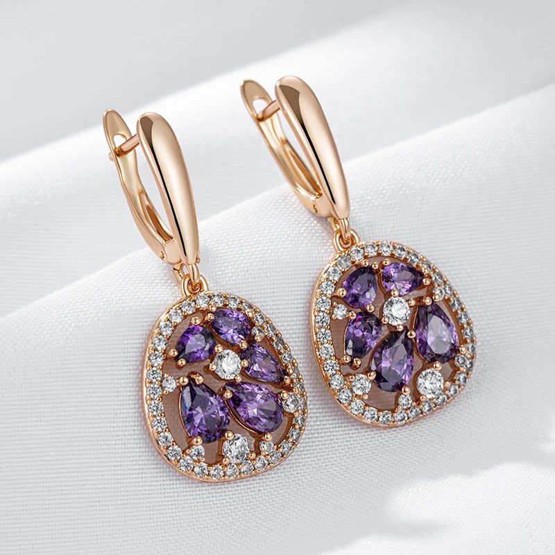 Tasteful Purple Natural Zircon Drop Earrings in 585 Rose Gold - Trendy Crystal Jewelry