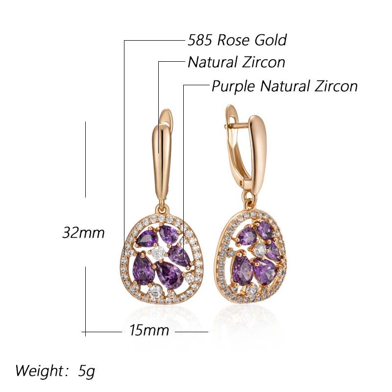 Tasteful Purple Natural Zircon Drop Earrings in 585 Rose Gold - Trendy Crystal Jewelry