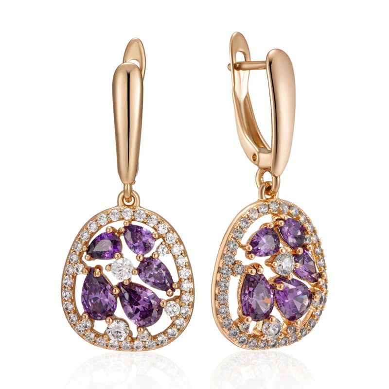 Tasteful Purple Natural Zircon Drop Earrings in 585 Rose Gold - Trendy Crystal Jewelry