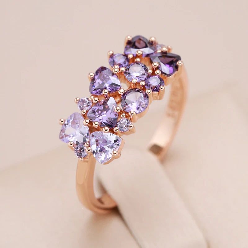 Tasteful Purple Natural Zircon Ring in 585 Rose Gold Finish - Vintage Style Jewelry Crystal