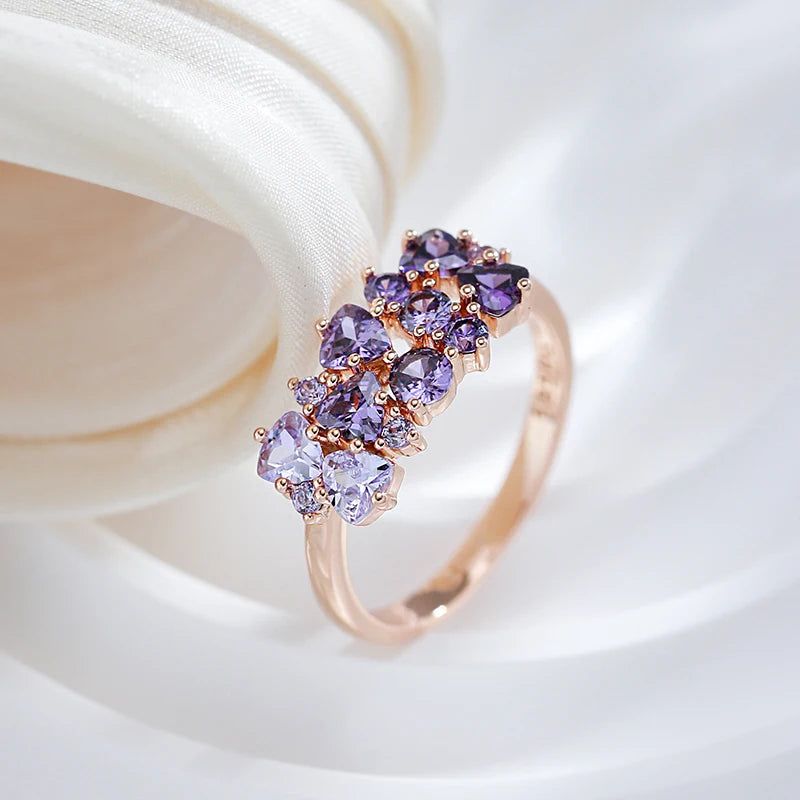 Tasteful Purple Natural Zircon Ring in 585 Rose Gold Finish - Vintage Style Jewelry Crystal