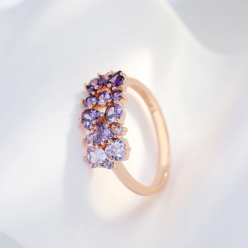 Tasteful Purple Natural Zircon Ring in 585 Rose Gold Finish - Vintage Style Jewelry Crystal