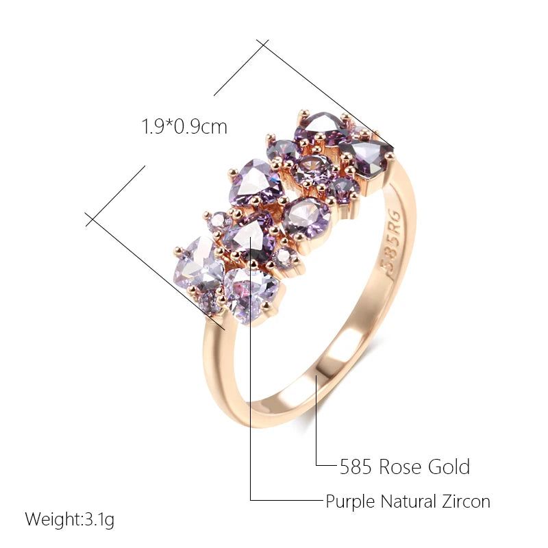 Tasteful Purple Natural Zircon Ring in 585 Rose Gold Finish - Vintage Style Jewelry Crystal